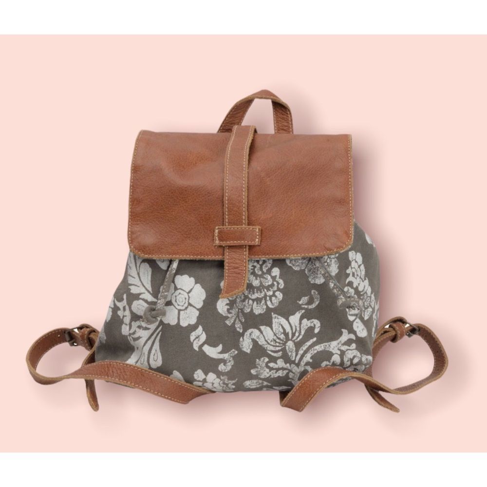 Floral Canvas and Leather Backpack